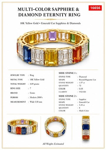 Modern 5.39cttw Multi Color Sapphire and Diamond 18Kt Yellow Gold Eternity Ring