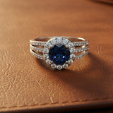 Designer EMJ 1.25 ct Sapphire Diamond Halo Ring 14762