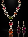 Estate M.C. Marchisio 250cttw Multi Color Tourmaline & 34.75cttw Diamond 18KT White Gold Necklace & Earring Set
