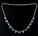 Aristocrat Art Deco Style Blue Topaz and Diamond 18K White Gold Necklace