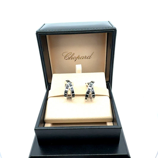 New Chopard 7.25 cttw Black Diamond "X" Hoop 18K White Earrings MSRP $49500 14507