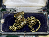 Fred of Paris Black Enamel, Diamond and Emerald 18K Yellow Gold Brooch