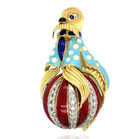 Estate Designer Walrus Diamond Enamel Pendant/ Brooch 13392