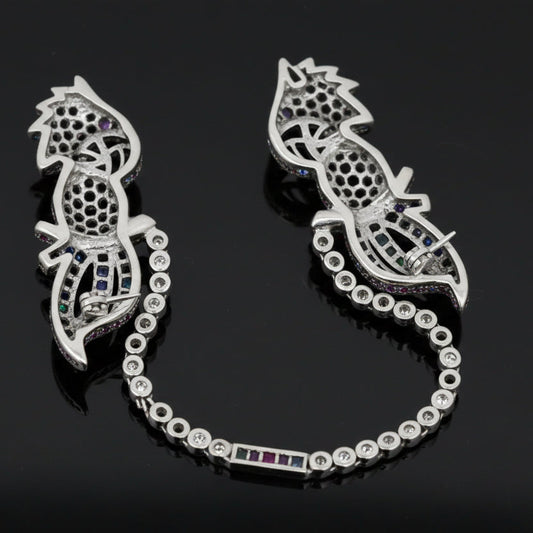 Tutti Frutti Influence Double Clip (Duette) Diamond, Onyx, Emerald, Sapphire, Ruby 18K White Gold Parrott Brooch