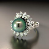 Estate 10.3 mm Tahitian Pearl Diamond Platinum Ring 14810