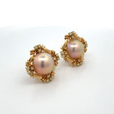 California Estate Mabe Pearl Diamond Yellow Gold Earrings 14580