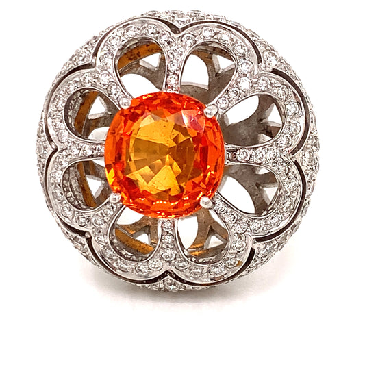 Zydo 5.10 ct Orange Sapphire and Diamond 18K White Gold Cocktail Ring