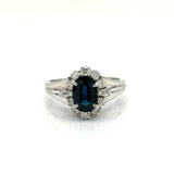 Vintage .80 ct Sapphire and Diamond Platinum Halo Ring 10339