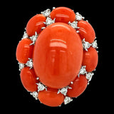 Coral and Diamond 18K White Gold Ring