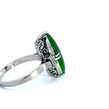 Estate 18 x 6 mm Jade Diamond Platinum Ring 14199