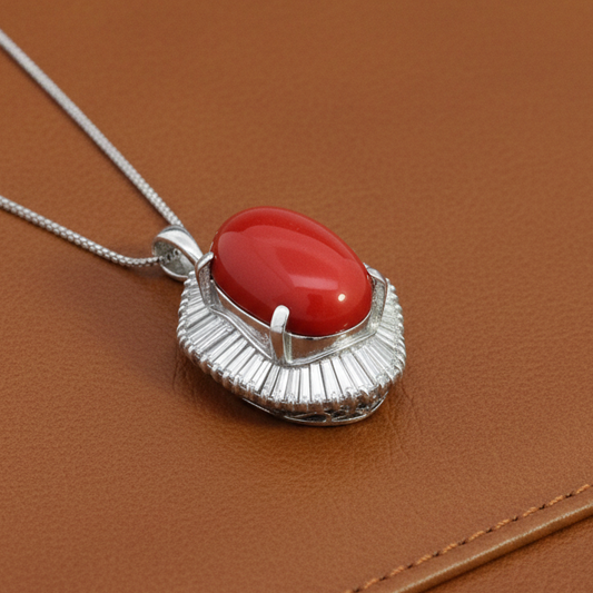 Estate Large Coral Diamond Platinum Necklace 14210