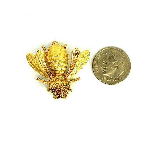 Estate 14K Yellow Gold Bumble Bee Brooch 27 mm 26 mm 14263