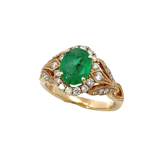 E.H. Collection 1.52 ct Emerald and Diamond Halo Ring 11368