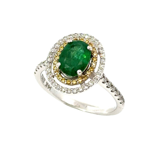 E.H. Collection 1.13 ct Emerald and Diamond Double Halo Ring 11344