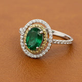 Effy Emerald, Yellow Diamond and 14K White Gold Double Halo Ring