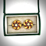 Estate Lucian Piccard French Cut Garnet 14K Yellow Gold Cuff Links 14586