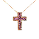 E.H. Collection .94 cttw Pink Sapphire & Diamond Cross Pendant With Chain 14421