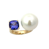 E.H. Collection Tanzanite & Fresh Water Pearl 14k Yellow Gold Ring 14398