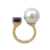 E.H. Collection Tanzanite & Fresh Water Pearl 14k Yellow Gold Ring 14398