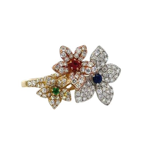 E.H. Collection Emerald Ruby Sapphire and Diamond Flower Ring 14404