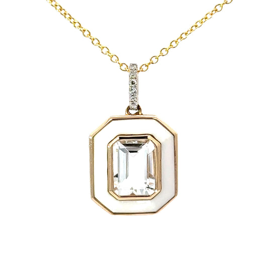 E.H. Collection White Topaz, White Agate & Diamond Pendant With Chain 14359