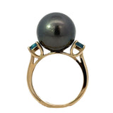 E.H. Collection London Blue Topaz & Black Tahitian Pearl Ring 14397