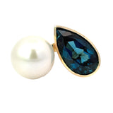 E.H. Collection London Blue Topaz & Fresh Water Pearl 14K Yellow Gold Ring 14399