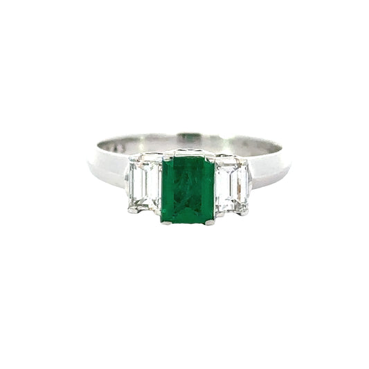 Estate Emerald Diamond Platinum Ring 14206