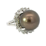 Estate Natural Tahitian Pearl and Diamond Ring 14205