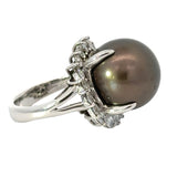 Estate Natural Tahitian Pearl and Diamond Ring 14205