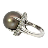 Estate Natural Tahitian Pearl and Diamond Ring 14205