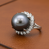 Estate Natural Tahitian Pearl and Diamond Ring 14205