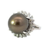 Estate Natural Tahitian Pearl and Diamond Ring 14205