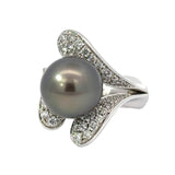 Estate Designer Schoeffel 1.20 cttw Daimond 12.57mm Tahitian Pearl Ring 13875