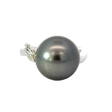 Estate 12.5 mm Tahitain Pearl Diamond Platinum Ring 14261