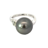 Estate 12.5 mm Tahitain Pearl Diamond Platinum Ring 14261