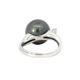 Estate 12.5 mm Tahitain Pearl Diamond Platinum Ring 14261