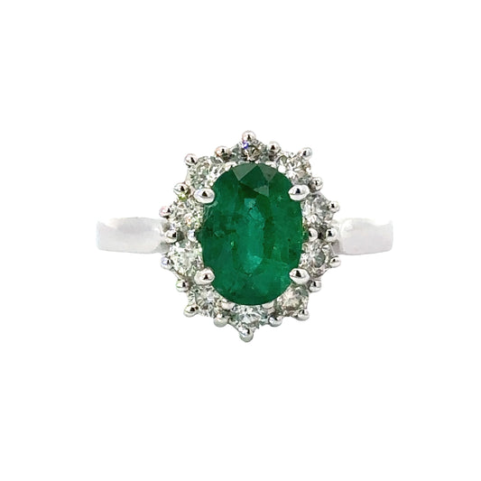 Estate 1.05 ct Emerald & Diamond Halo Ring 14098