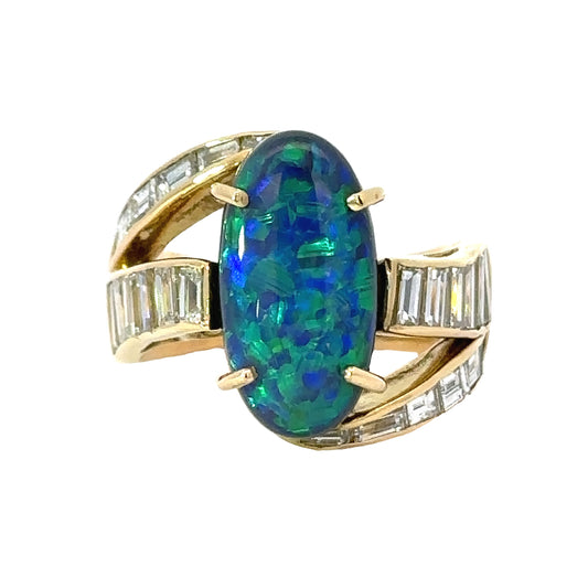 Estate Fine 5.10 ct Black Opal Diamond 18K Yellow Gold Ring 14617