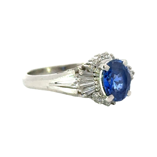 Estate 1.91 ct Fine Oval Sapphire Diamond Platinum Ring 14207