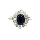 Estate 1.40 ct Sapphire Diamond Platinum Halo Ring 13404