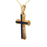 E.H. Collection Sapphire Cross 14K Yellow Gold Pendant With Chain 14426