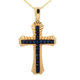 E.H. Collection Sapphire Cross 14K Yellow Gold Pendant With Chain 14426