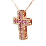 E.H. Collection .94 cttw Pink Sapphire & Diamond Cross Pendant With Chain 14421