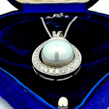 Estate 12.50 mm South Sea Fine Pearl 1.50 cttyw Diamond Pendant with Chain 14655