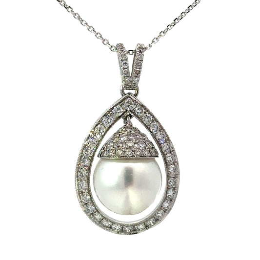 Estate 12.50 mm South Sea Fine Pearl 1.50 cttyw Diamond Pendant with Chain 14655