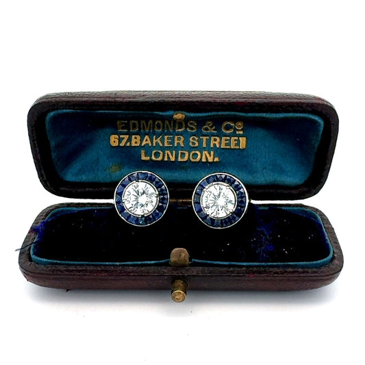 Art Deco Reproduction Aristocrat 1.42 cttw Sapphire Earrings (Center CZ) 11597