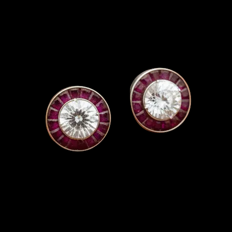 Ruby Earrings 18K White Gold Earrings (Center CZ)
