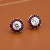 Ruby Earrings 18K White Gold Earrings (Center CZ)
