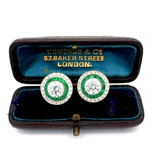 Art Deco Reproduction Aristocrat 1.20 cttw Emerald and Diamond Earrings (Center Stone CZ) 14776